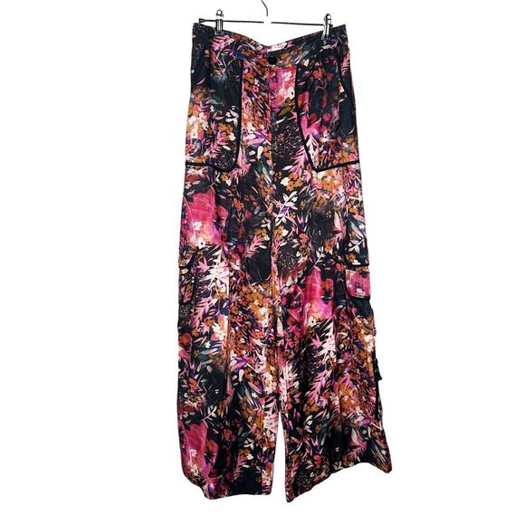 Anthropologie Palazzo Utility Cargo Pant $140 Pink Black Floral Flowy Size 10 - Picture 8 of 16